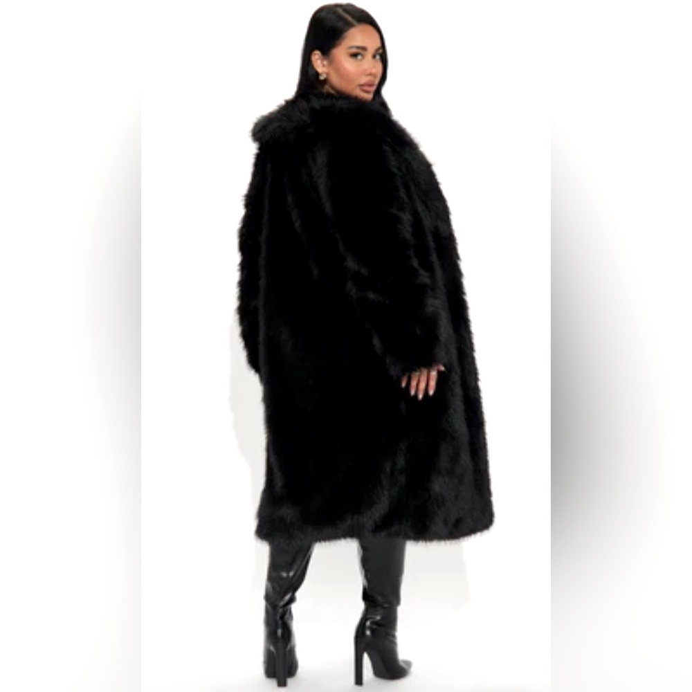 Black faux fur coat